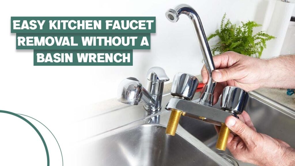 Removing a kitchen faucet without a basin wrench, a person is using their hands to detach the faucet from the sink.