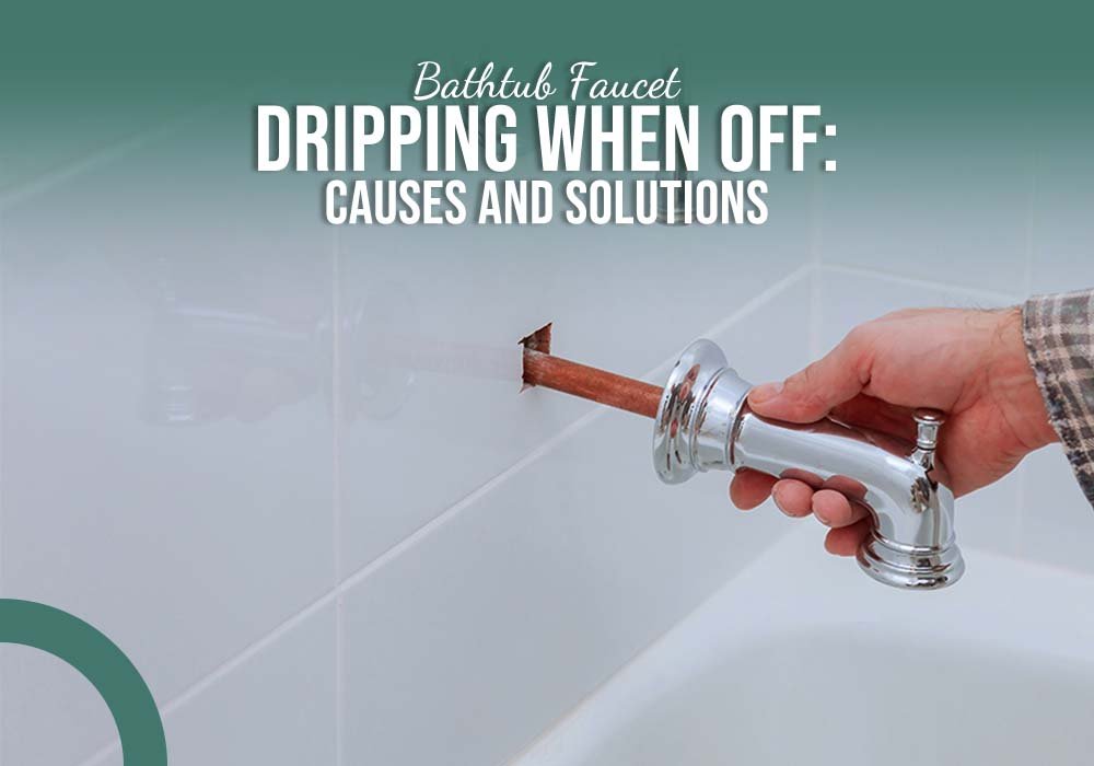 Image of a dripping bathtub faucet with text overlay: "Fix a Dripping Bathtub Faucet: Causes and Solutions Explained.