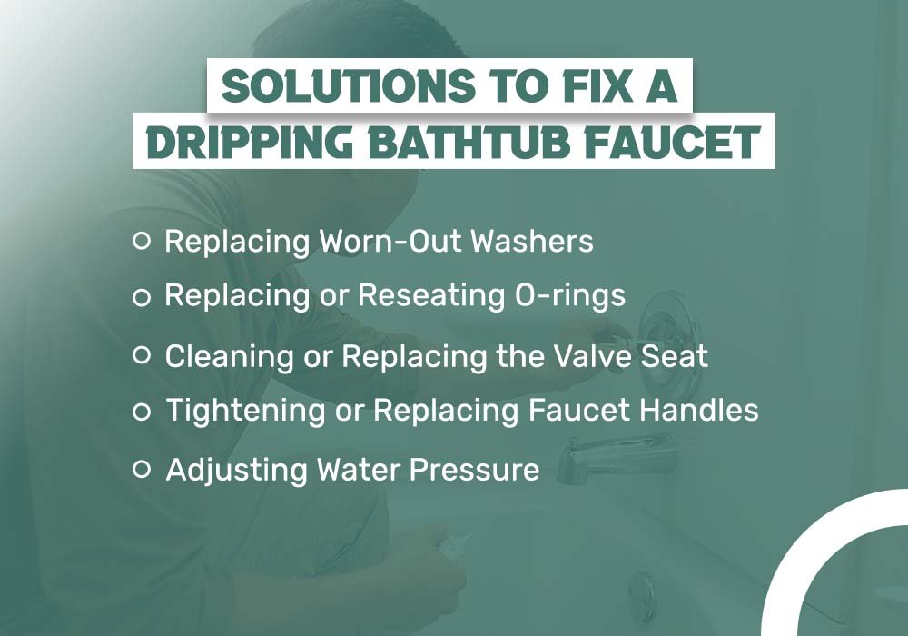 Solutions to fix a dripping bathtub faucet, showcasing various methods and tools for effective repairs.